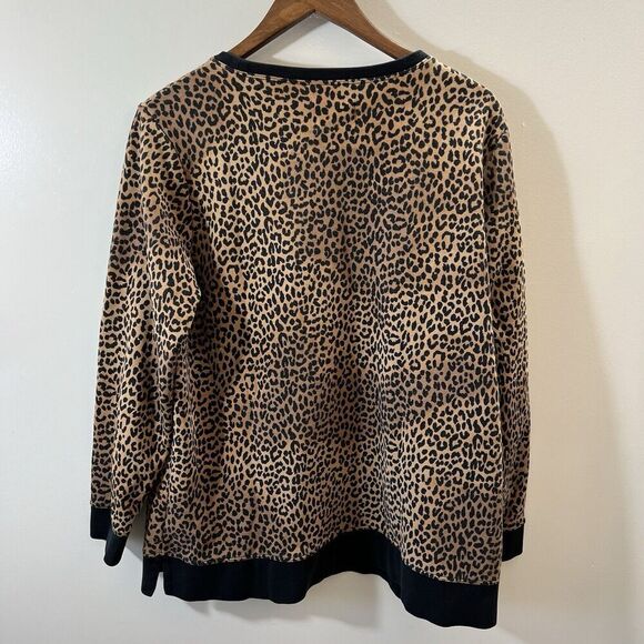 Lands End Womens Leopard Print Sweatshirt Size L Brown Black Multi Tone Classic - Picture 2 of 8